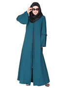 Modish pleated black abaya with conventional bell sleeves Green