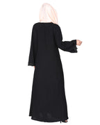 Sleek Princess cut Flamboyant laced Abaya Black