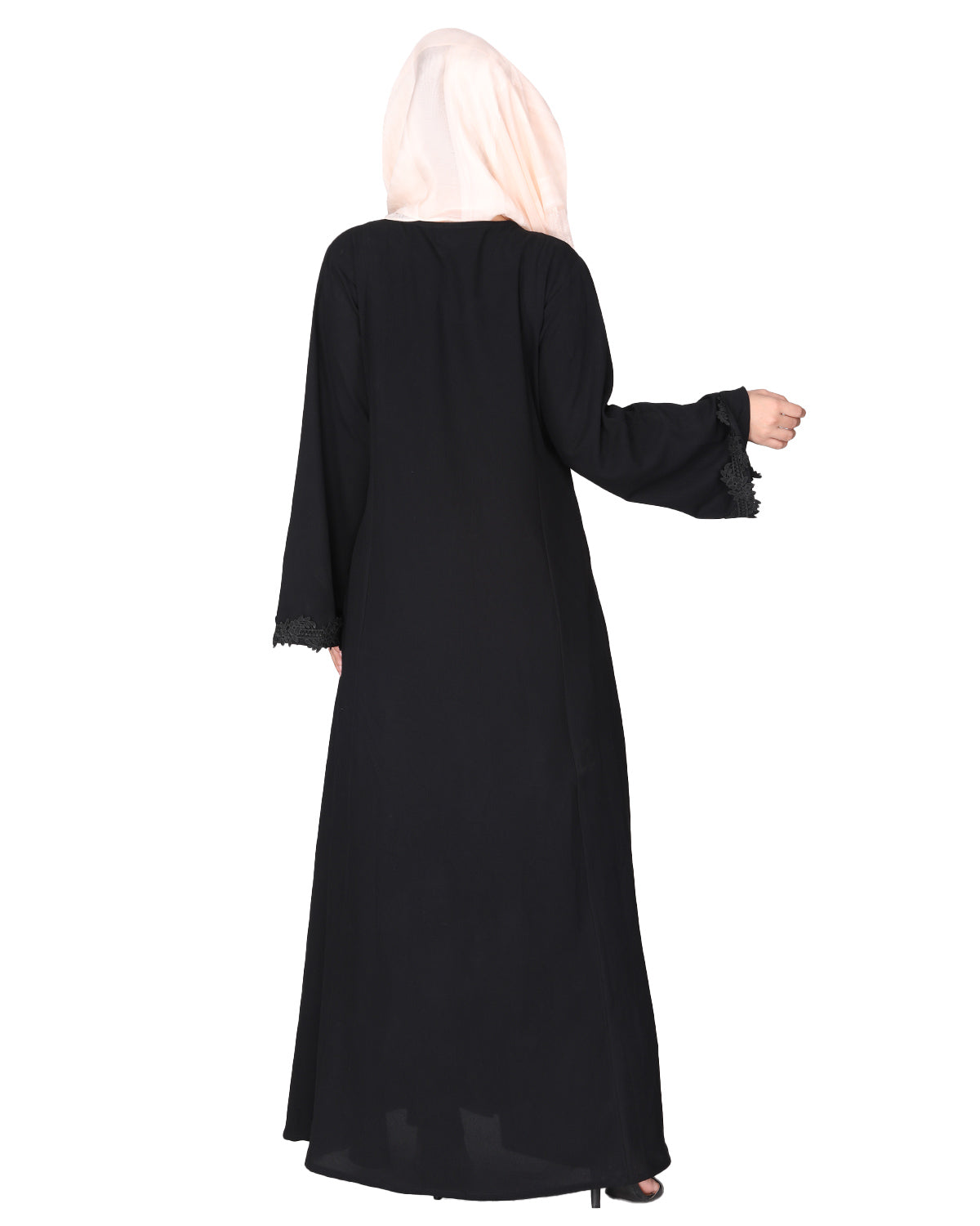 Sleek Princess cut Flamboyant laced Abaya Black