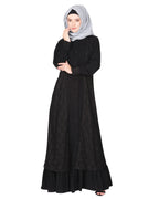 Occasion wear abaya with a gorgeous extra Panel of floral Lace Black