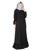 Occasion wear abaya with a gorgeous extra Panel of floral Lace Black
