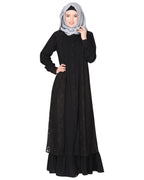 Occasion wear abaya with a gorgeous extra Panel of floral Lace Black