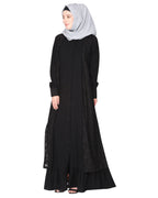 Occasion wear abaya with a gorgeous extra Panel of floral Lace Black
