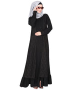 Occasion wear abaya with a gorgeous extra Panel of floral Lace Black
