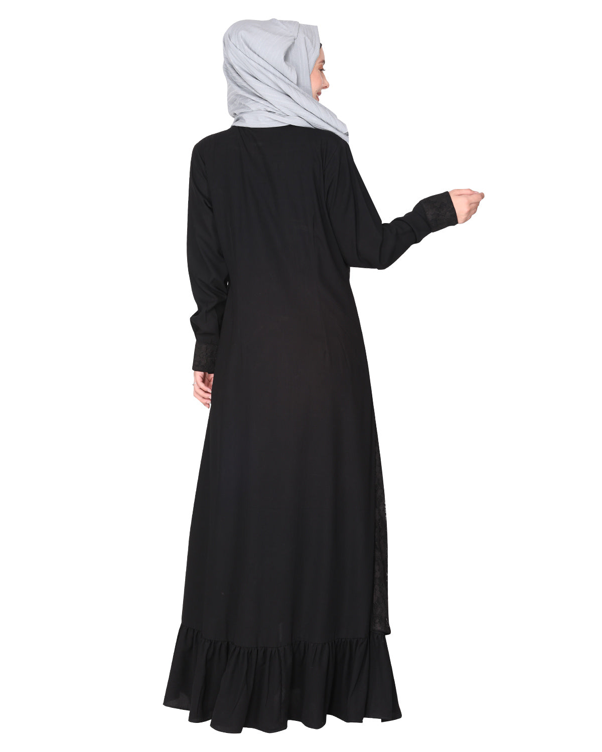 Occasion wear abaya with a gorgeous extra Panel of floral Lace Black
