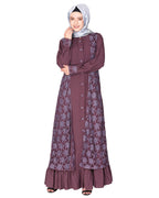 Occasion wear abaya with a gorgeous extra Panel of floral Lace Purple