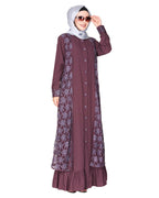 Occasion wear abaya with a gorgeous extra Panel of floral Lace Purple