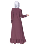 Occasion wear abaya with a gorgeous extra Panel of floral Lace Purple
