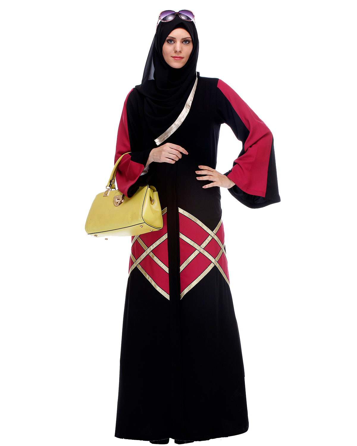 Black And Magenta Abaya Black