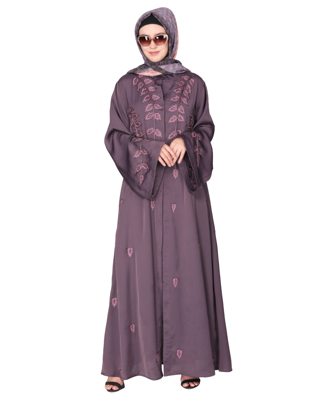 Stems & Leaves heavy embroidered dubai Style Abaya Grey