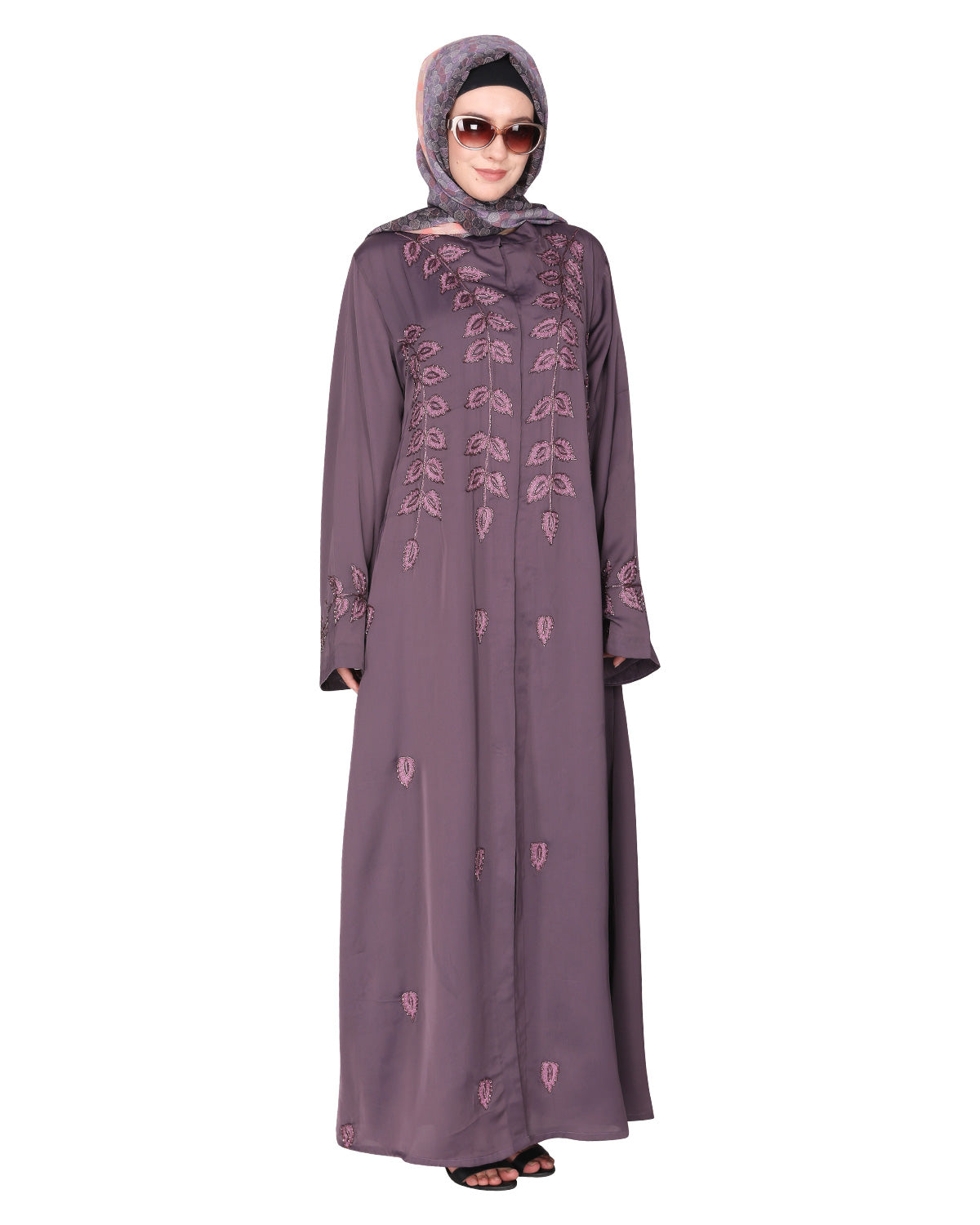Stems & Leaves heavy embroidered dubai Style Abaya Purple