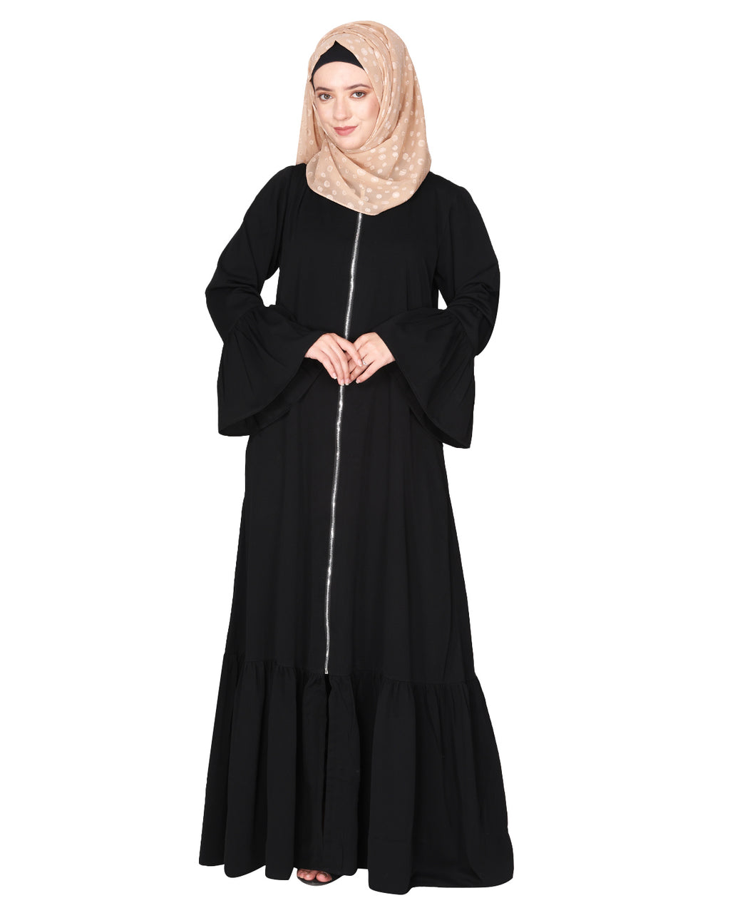 Progressive newage front open Abaya Black