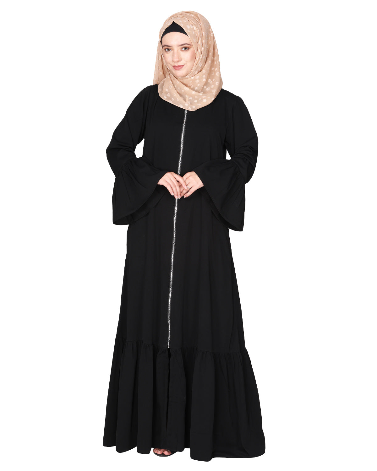 Progressive newage front open Abaya Black