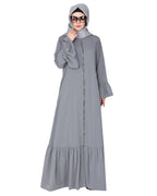 Progressive newage front open Abaya Light Grey