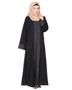 Graceful curtains style front open abaya with designer show buttons Black