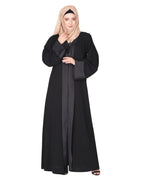 Graceful curtains style front open abaya with designer show buttons Black
