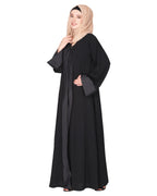 Graceful curtains style front open abaya with designer show buttons Black