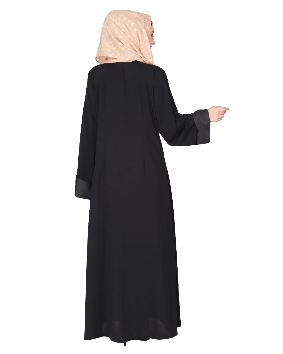 Graceful curtains style front open abaya with designer show buttons Black