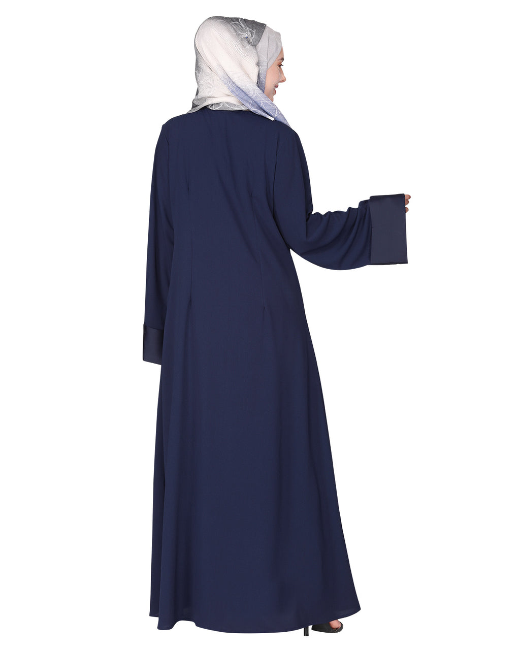Graceful curtains style front open abaya with designer show buttons Dark Blue