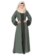 Graceful curtains style front open abaya with designer show buttons Dead Mint