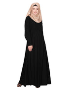 An Umbrella style stunning pleated abaya with Pinstriped Yolk Black