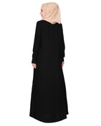 An Umbrella style stunning pleated abaya with Pinstriped Yolk Black