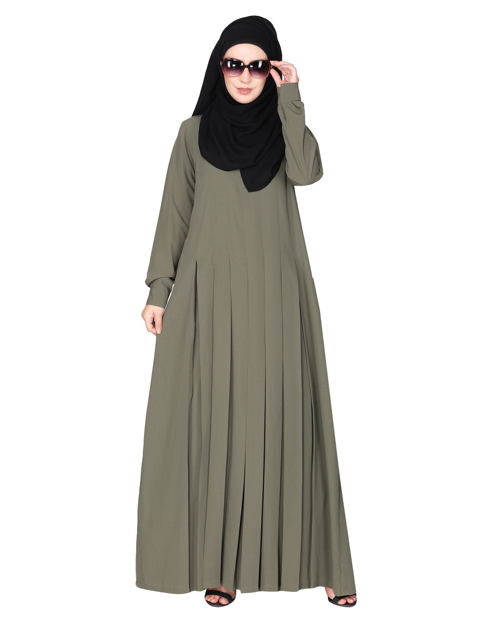 An Umbrella style stunning pleated abaya with Pinstriped Yolk Dead Mint