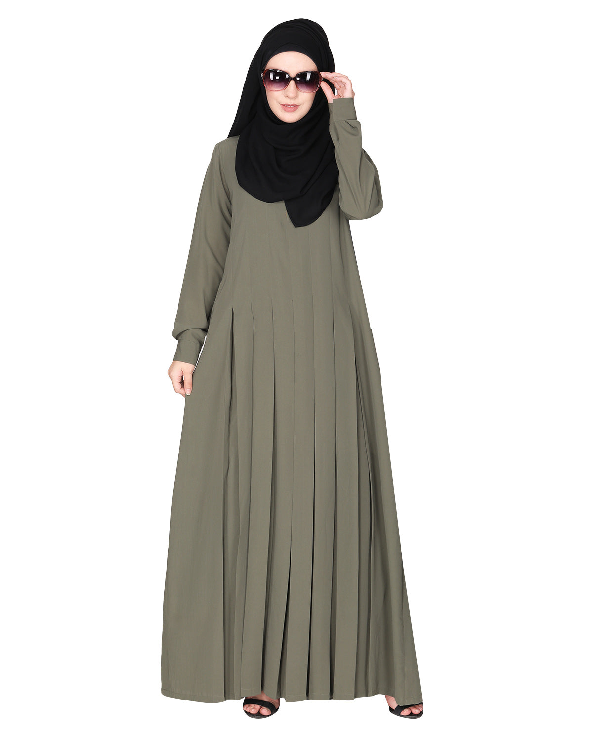 An Umbrella style stunning pleated abaya with Pinstriped Yolk Dead Mint