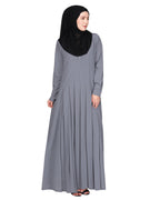 An Umbrella style stunning pleated abaya with Pinstriped Yolk Light Grey