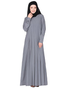 An Umbrella style stunning pleated abaya with Pinstriped Yolk Light Grey