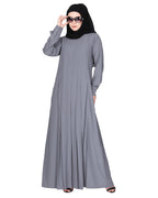 An Umbrella style stunning pleated abaya with Pinstriped Yolk Light Grey
