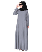 An Umbrella style stunning pleated abaya with Pinstriped Yolk Light Grey