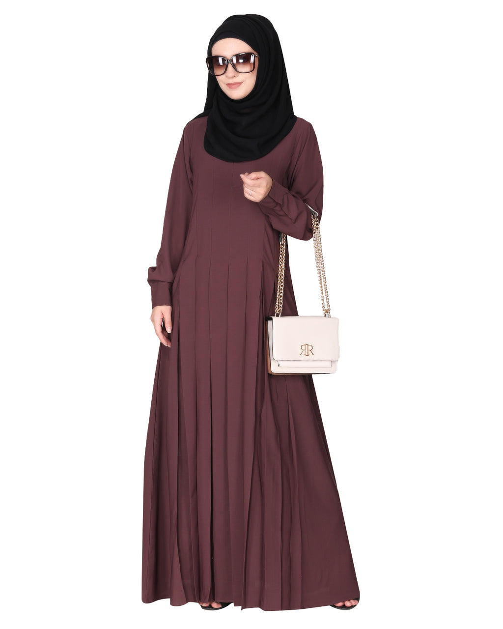 An Umbrella style stunning pleated abaya with Pinstriped Yolk Purple
