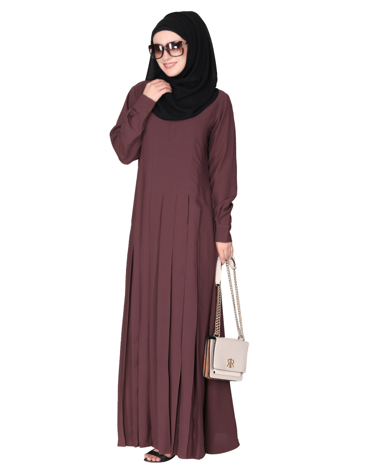 An Umbrella style stunning pleated abaya with Pinstriped Yolk Purple