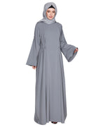 Dignified Buttons and Pintuck abaya Light Grey