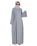 Dignified Buttons and Pintuck abaya Light Grey