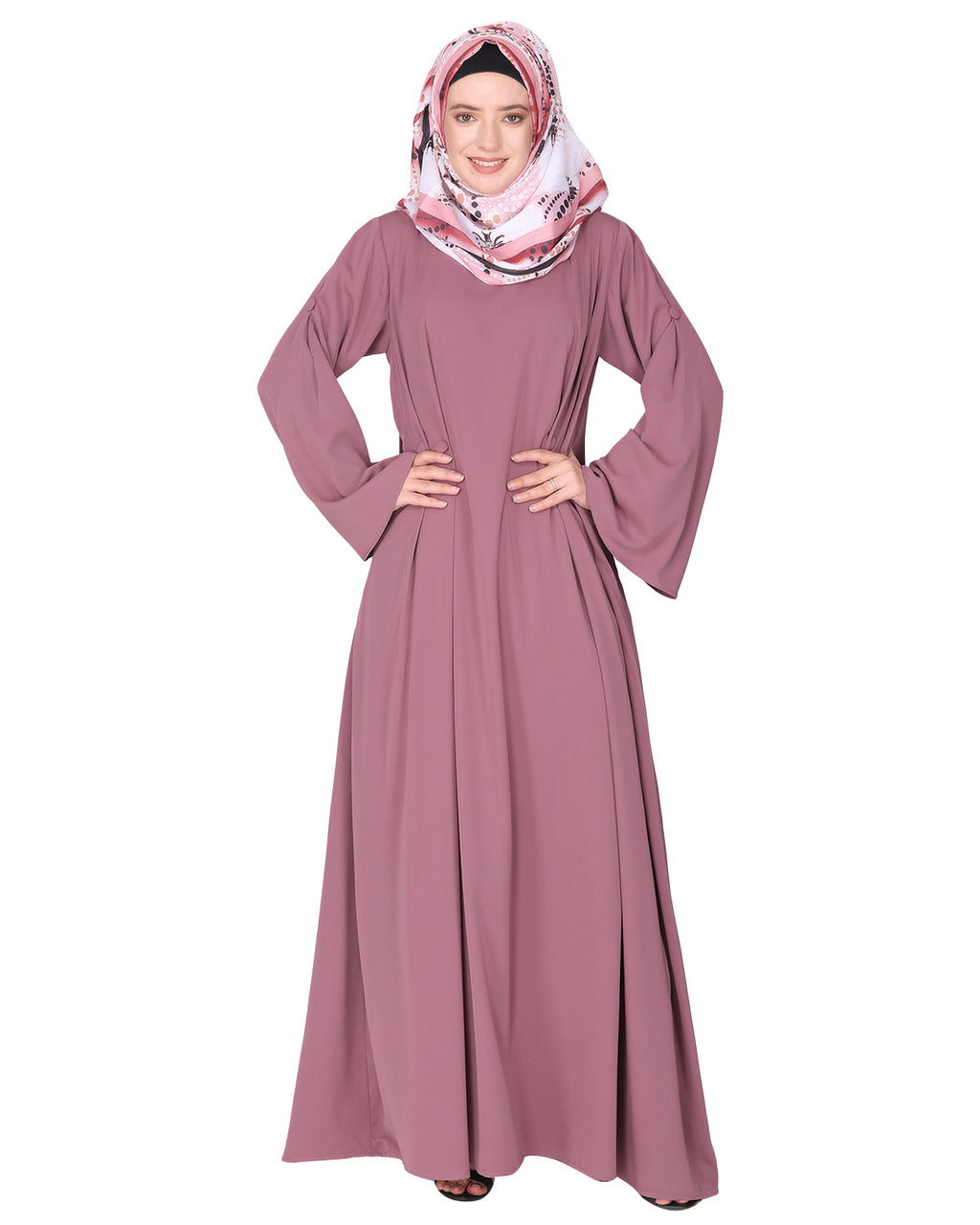 Dignified Buttons and Pintuck abaya Onion Pink