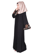 Shrug style lovely buds & flowers embroidered front close abaya