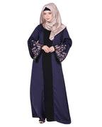 Shrug style lovely buds & flowers embroidered front close abaya
