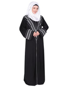 A magnificent Palestinian motif front open embroidered abaya Black