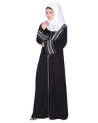 A magnificent Palestinian motif front open embroidered abaya Black