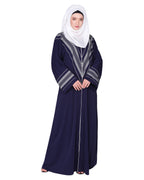 A magnificent Palestinian motif front open embroidered abaya Blue