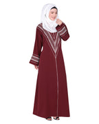 A magnificent Palestinian motif front open embroidered abaya Maroon