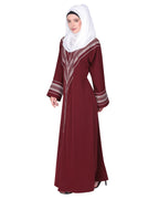 A magnificent Palestinian motif front open embroidered abaya Maroon