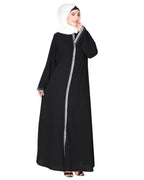 Pleasing front open abaya with beautiful checkered embroidery Black