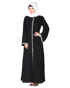 Pleasing front open abaya with beautiful checkered embroidery Black