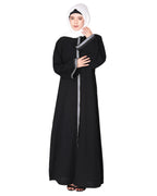 Pleasing front open abaya with beautiful checkered embroidery Black