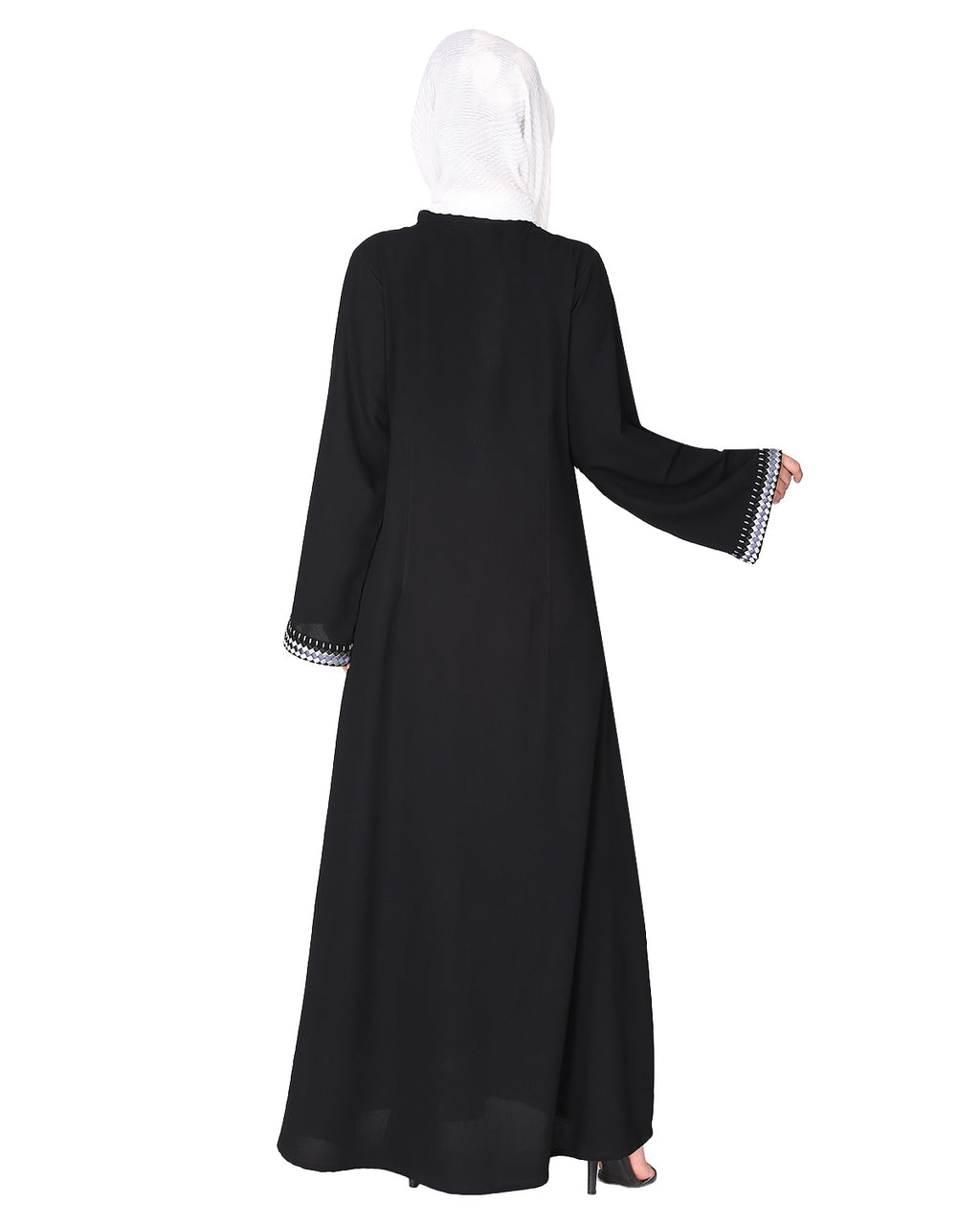 Pleasing front open abaya with beautiful checkered embroidery Black