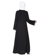 Pleasing front open abaya with beautiful checkered embroidery Black