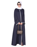 Pleasing front open abaya with beautiful checkered embroidery Blue